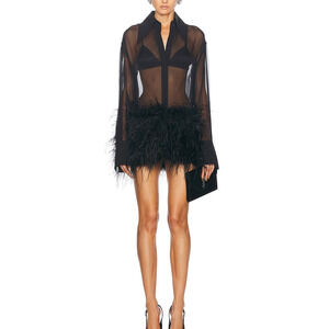 Sans Faff Costes Black Silk Feather Dress Size S